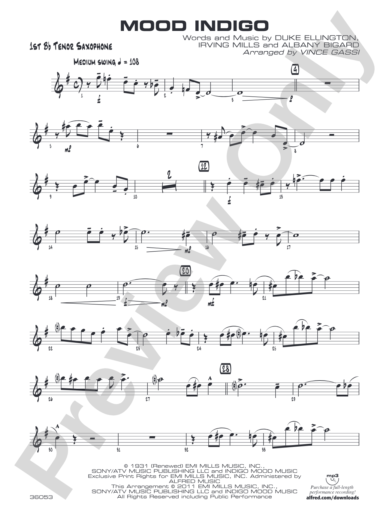 Mood Indigo: B-flat Tenor Saxophone