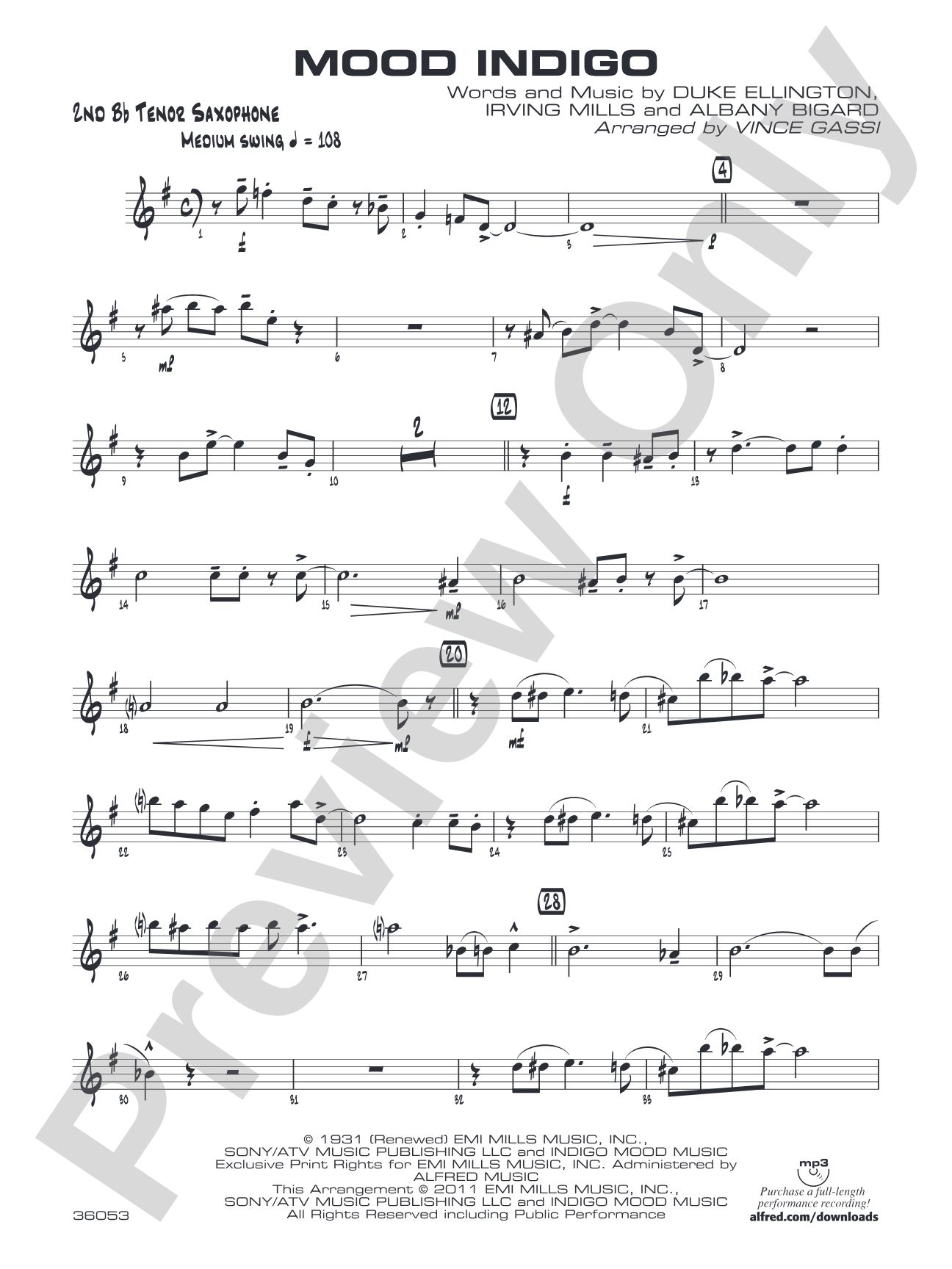 Mood Indigo: 2nd B-flat Tenor Saxophone