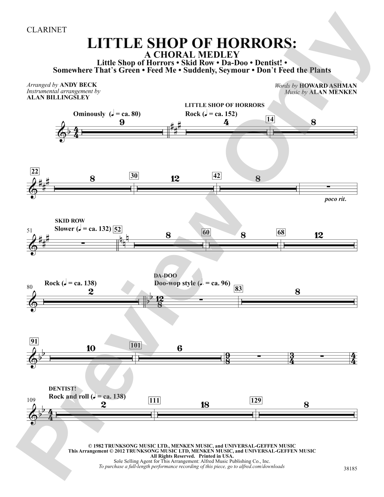 Little Shop of Horrors: A Choral Medley: 1st B-flat Clarinet