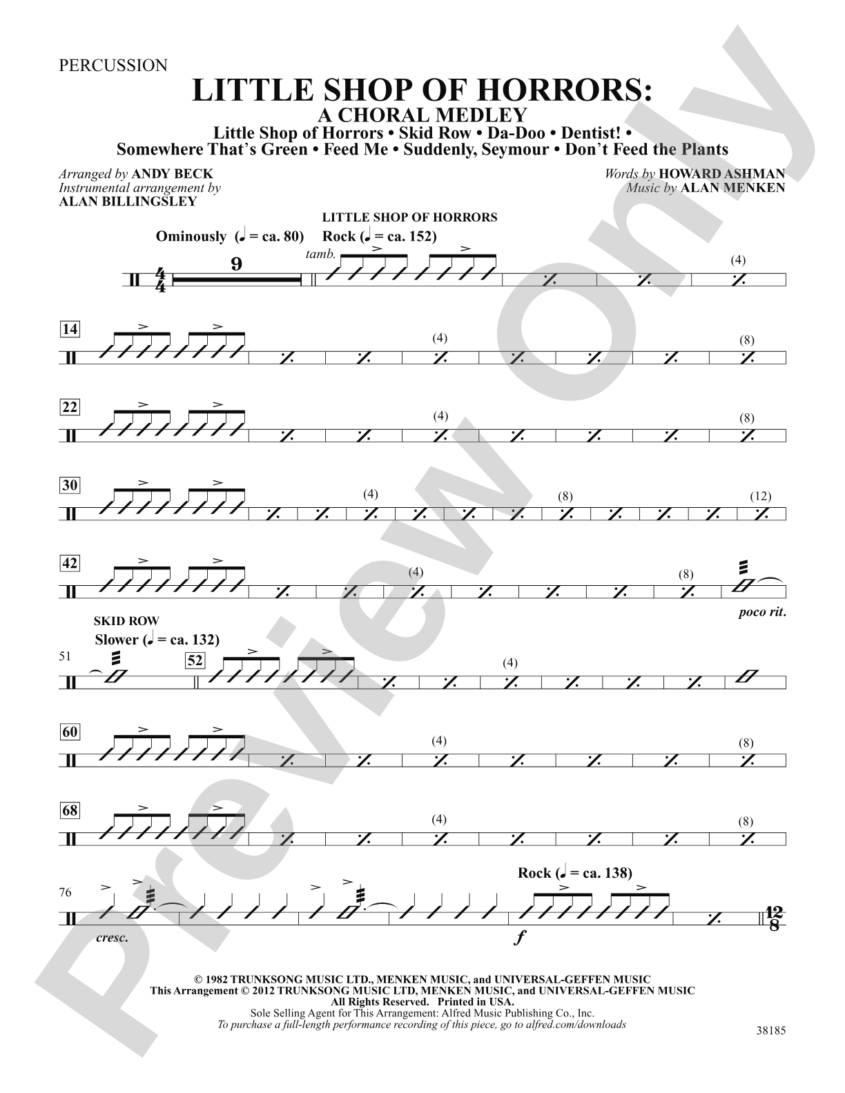 Little Shop of Horrors: A Choral Medley: 1st Percussion