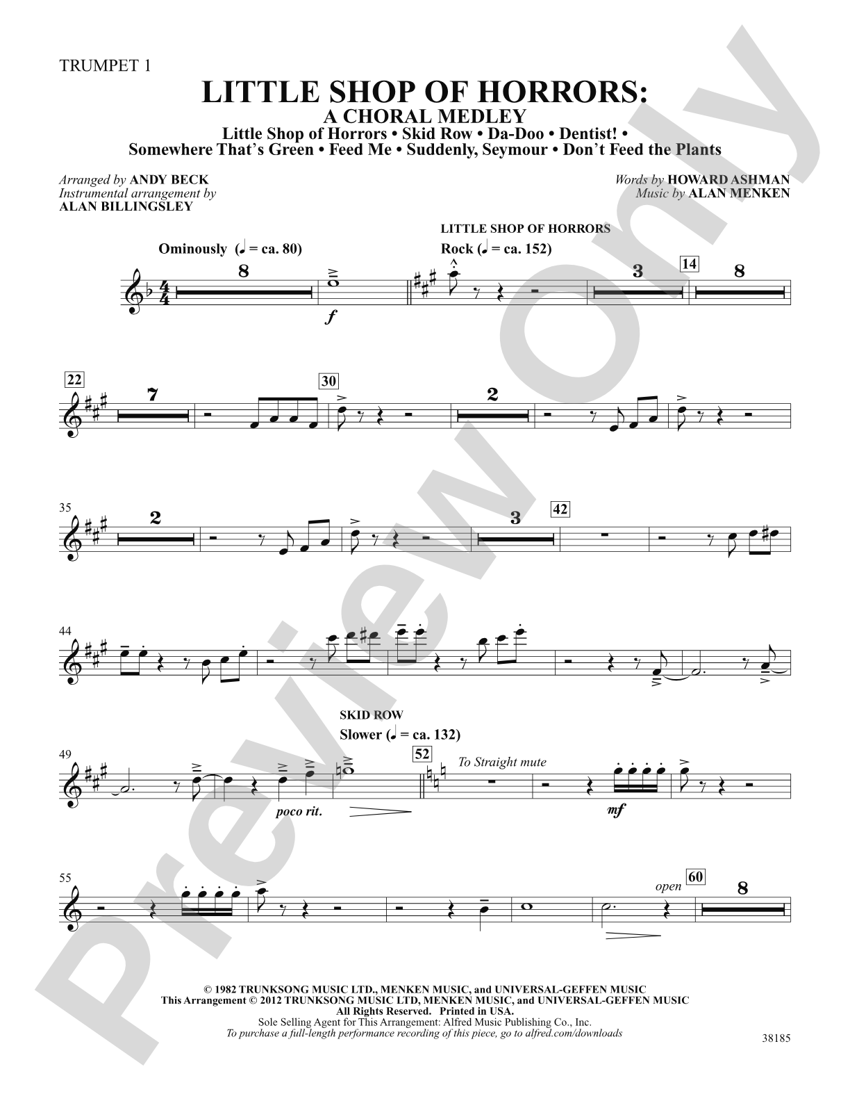 Little Shop of Horrors: A Choral Medley: 1st B-flat Trumpet