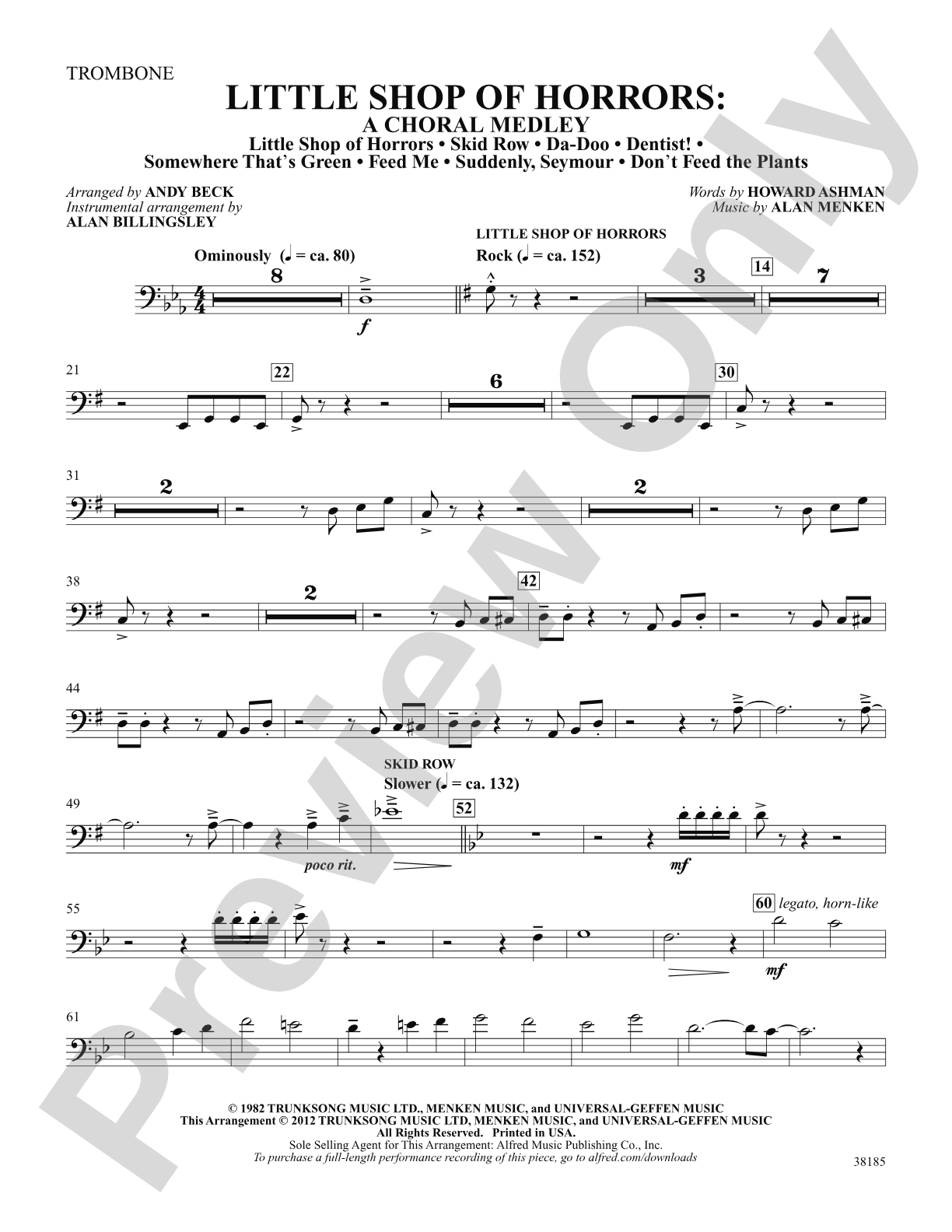 Little Shop of Horrors: A Choral Medley: 1st Trombone