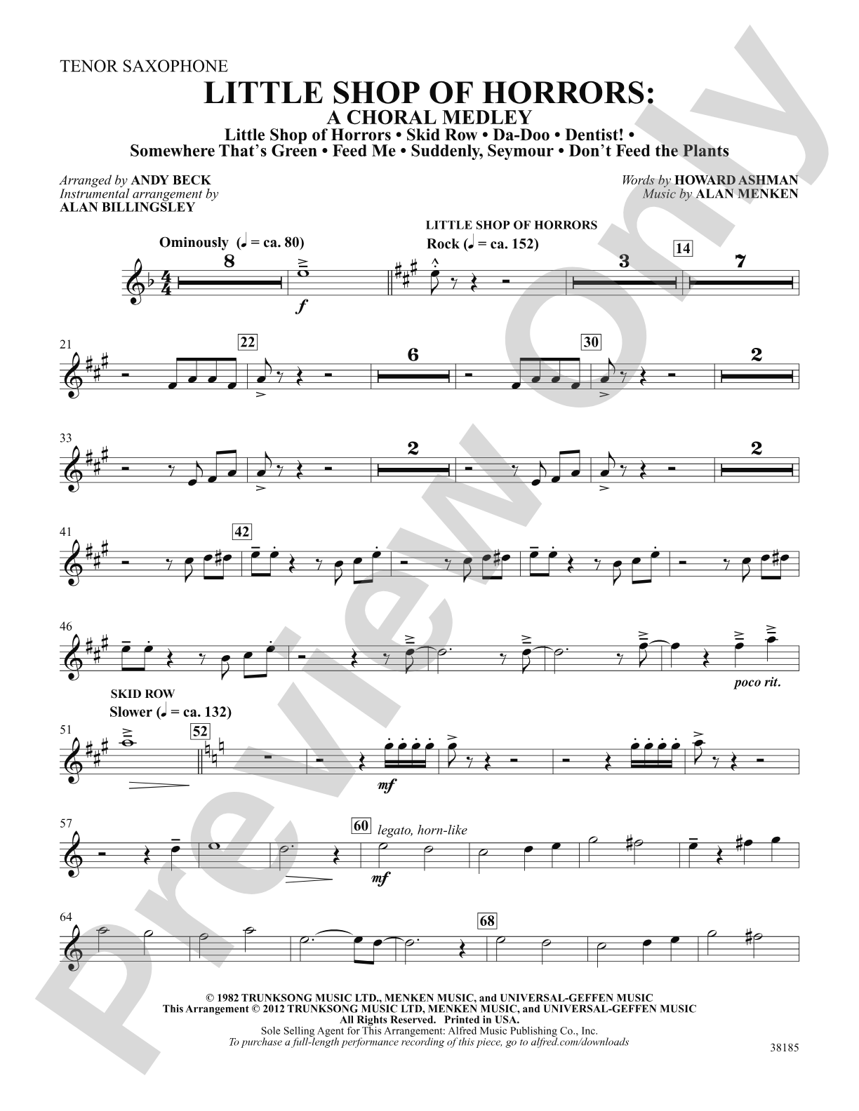 Little Shop of Horrors: A Choral Medley: B-flat Tenor Saxophone