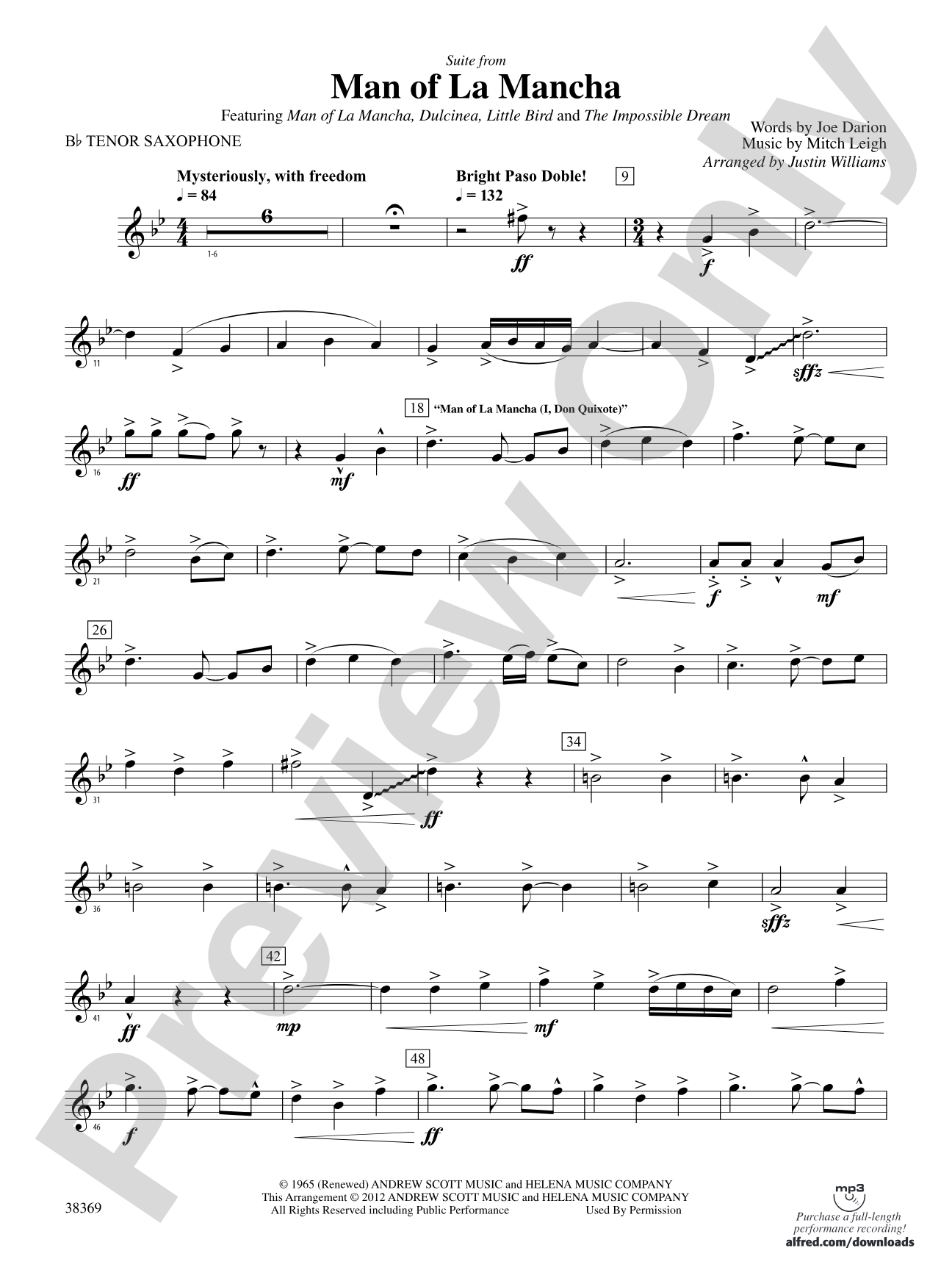 Man of La Mancha: B-flat Tenor Saxophone