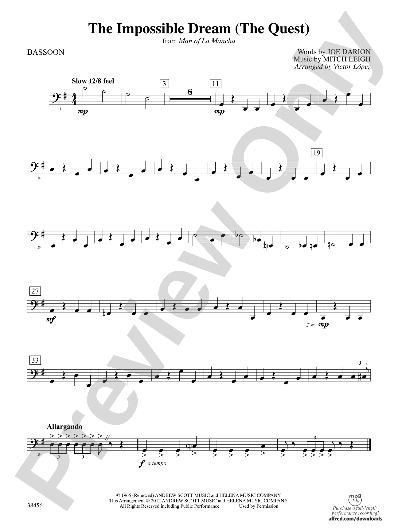 The Impossible Dream (from Man of La Mancha): Bassoon