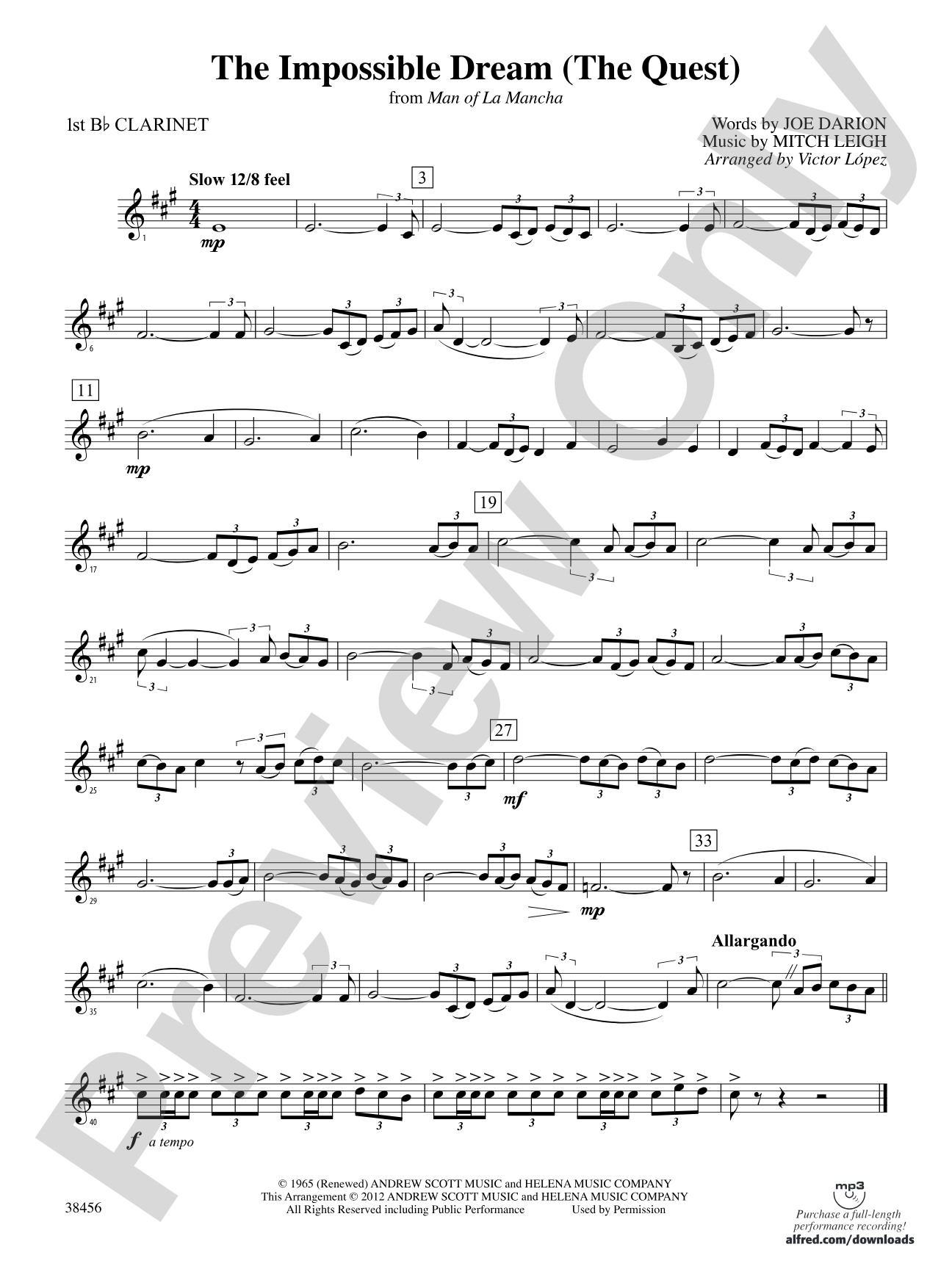 The Impossible Dream (from Man of La Mancha): 1st B-flat Clarinet