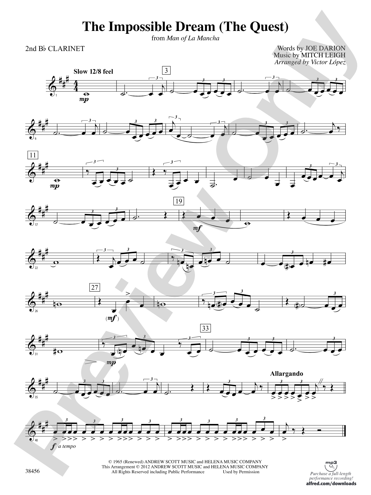 The Impossible Dream (from Man of La Mancha): 2nd B-flat Clarinet