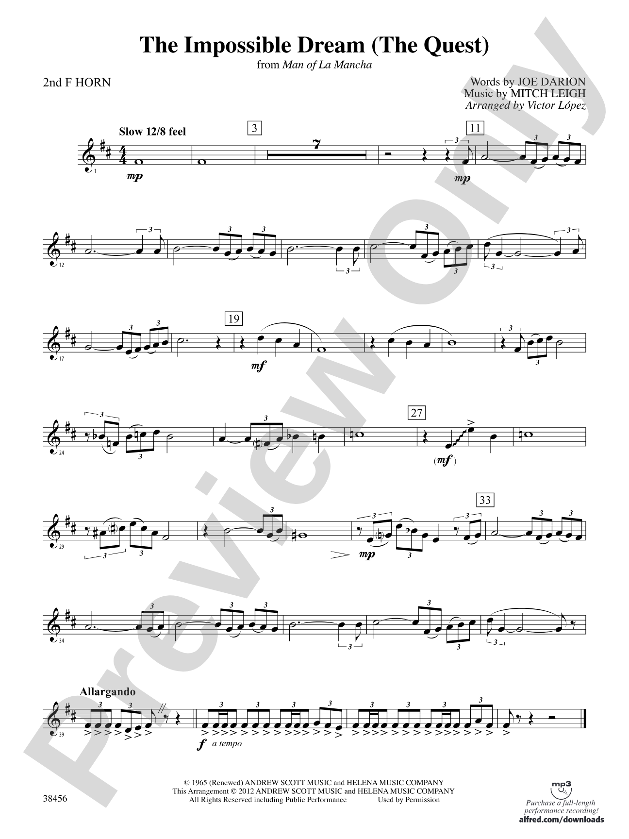 The Impossible Dream (from Man of La Mancha): 2nd F Horn