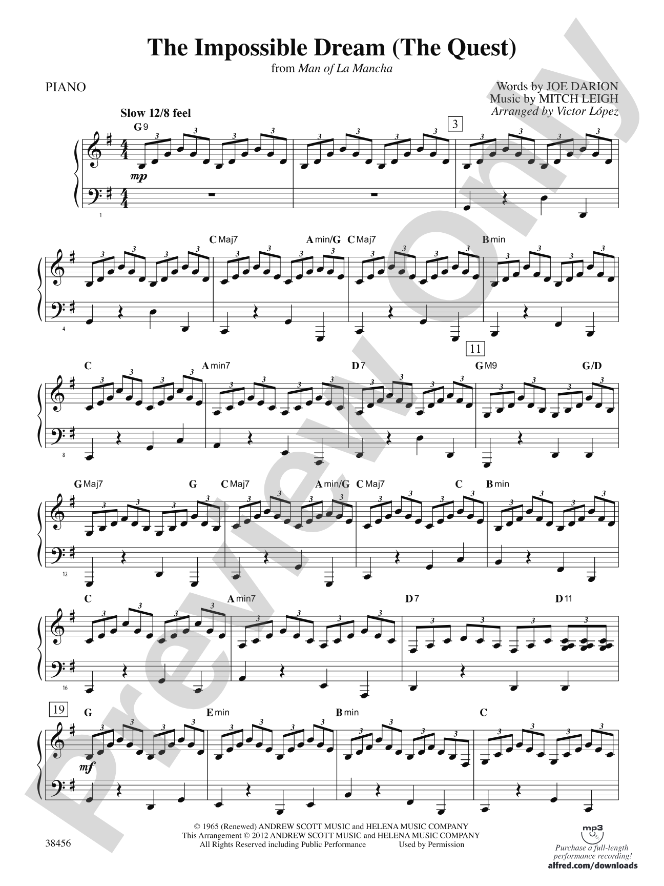 The Impossible Dream (from Man of La Mancha): Piano Accompaniment