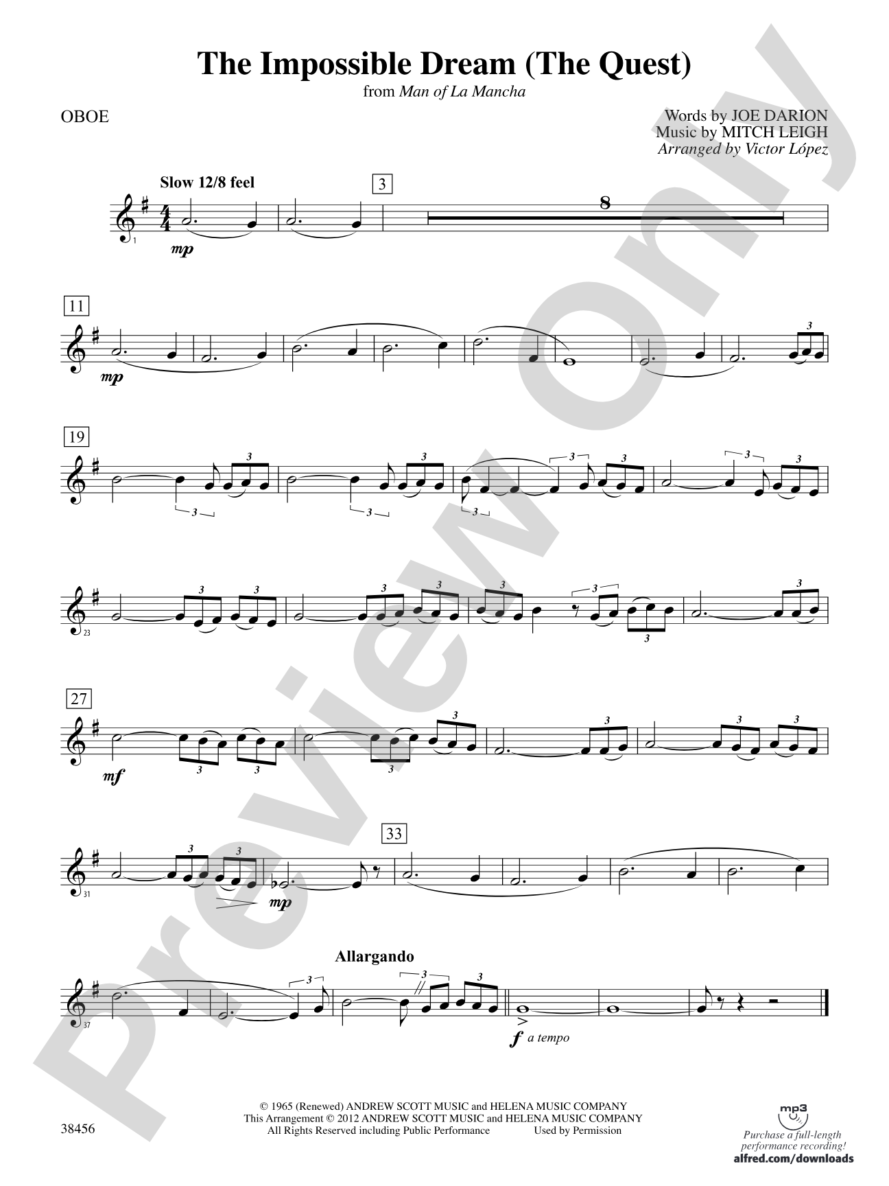 The Impossible Dream (from Man of La Mancha): Oboe