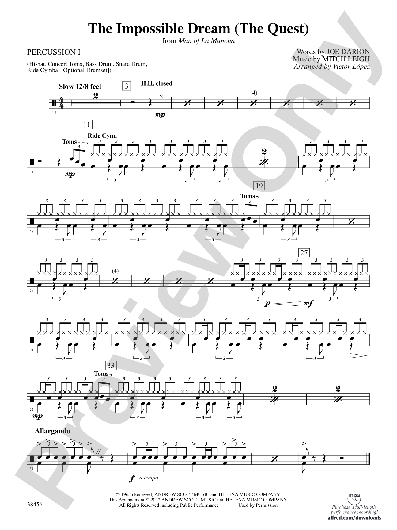 The Impossible Dream (from Man of La Mancha): 1st Percussion