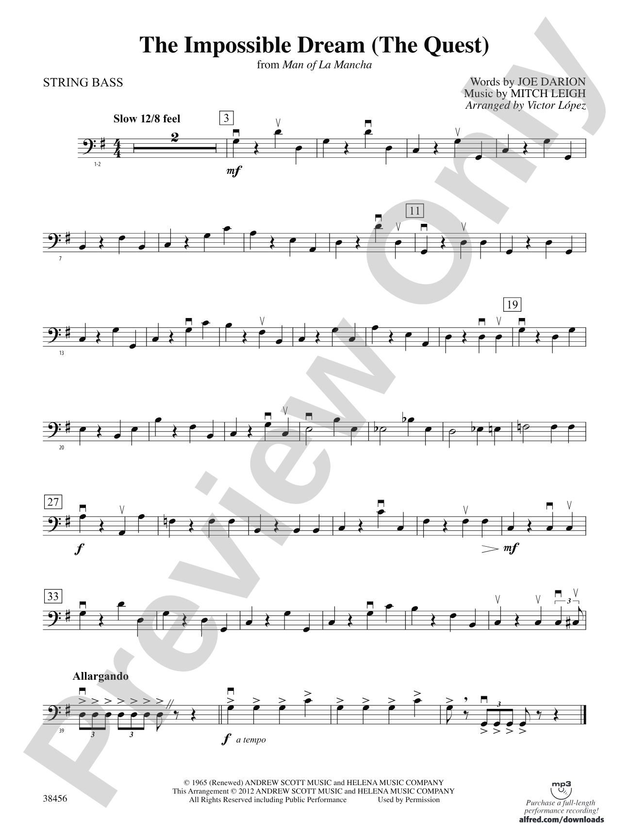 The Impossible Dream (from Man of La Mancha): String Bass