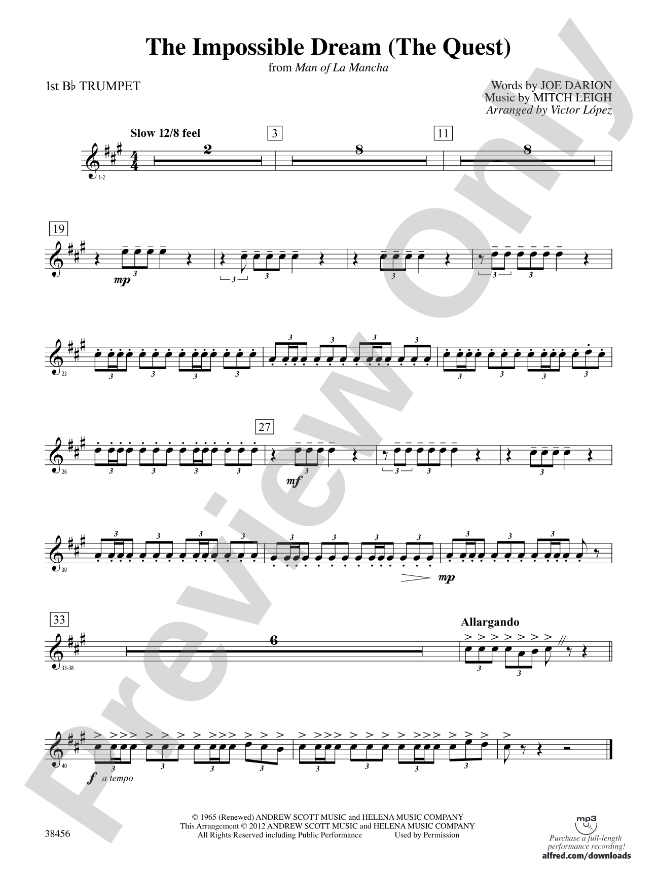The Impossible Dream (from Man of La Mancha): 1st B-flat Trumpet