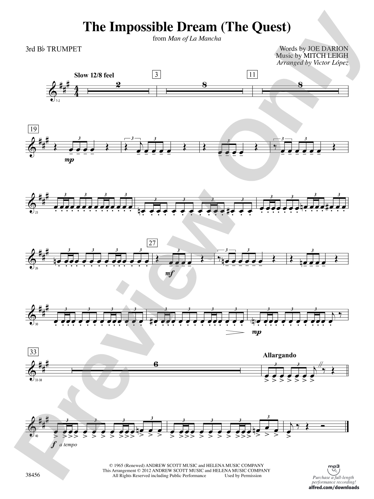 The Impossible Dream (from Man of La Mancha): 3rd B-flat Trumpet