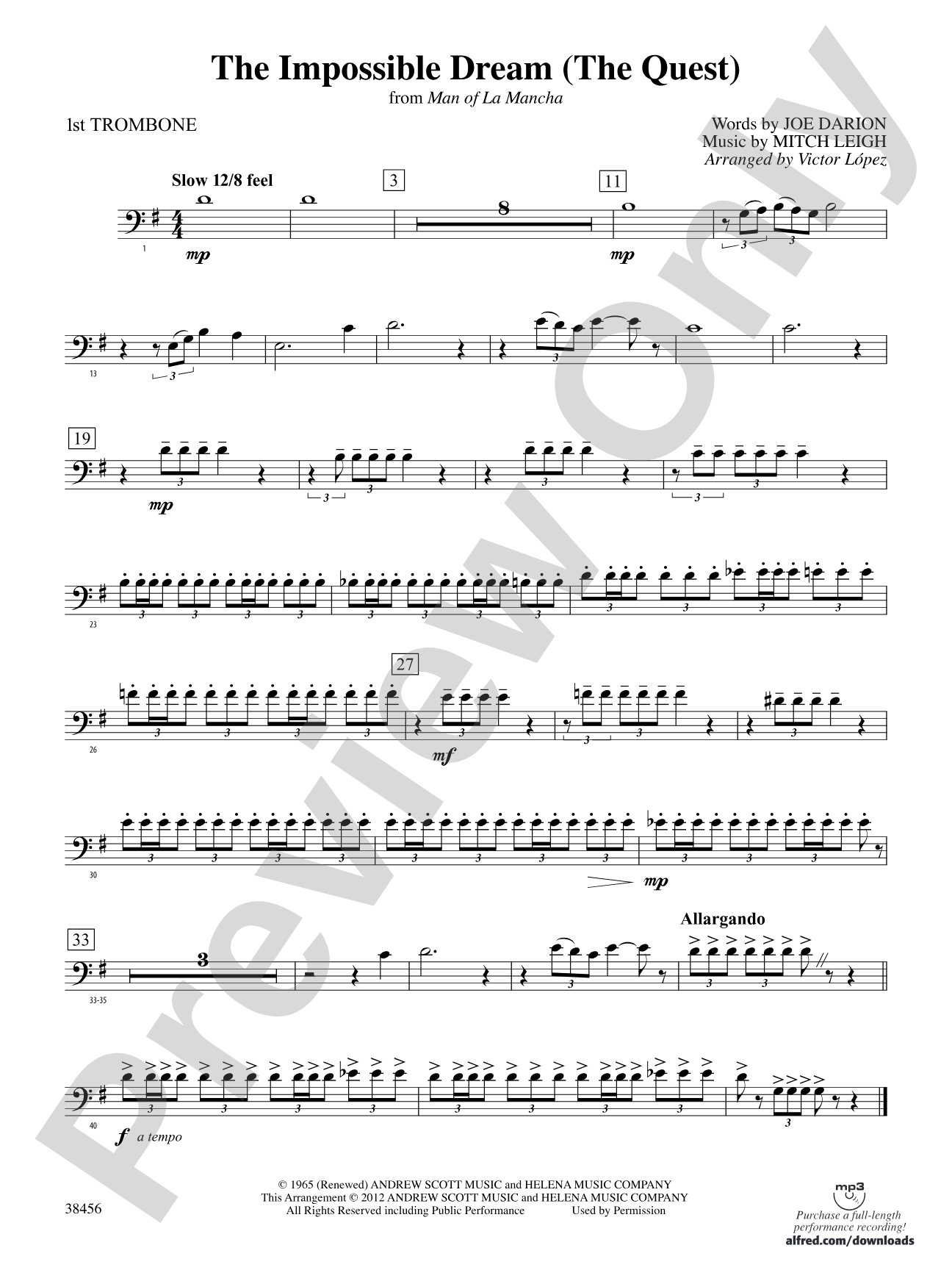 The Impossible Dream (from Man of La Mancha): 1st Trombone