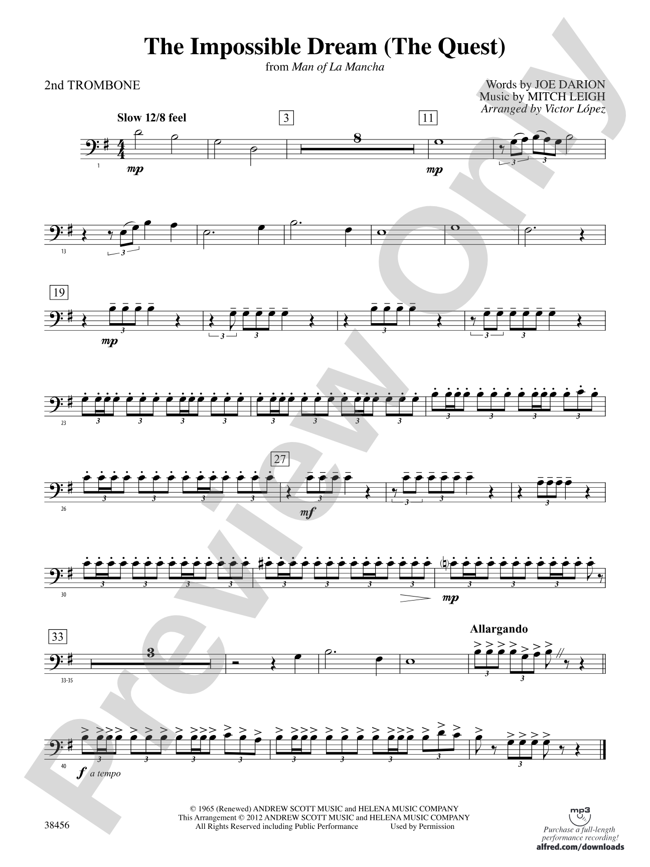 The Impossible Dream (from Man of La Mancha): 2nd Trombone