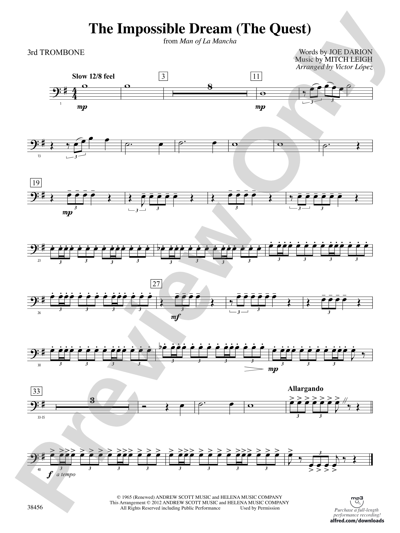 The Impossible Dream (from Man of La Mancha): 3rd Trombone