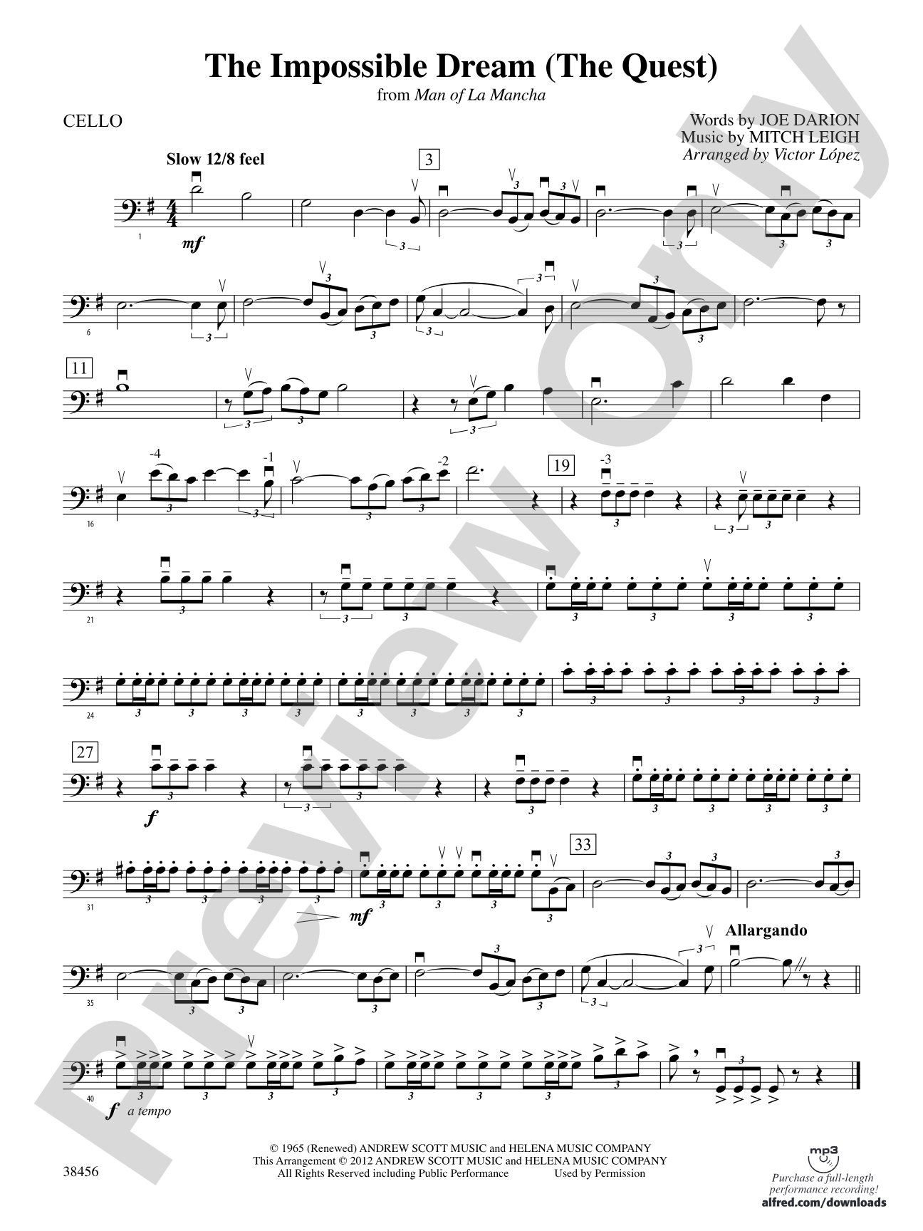 The Impossible Dream (from Man of La Mancha): Cello