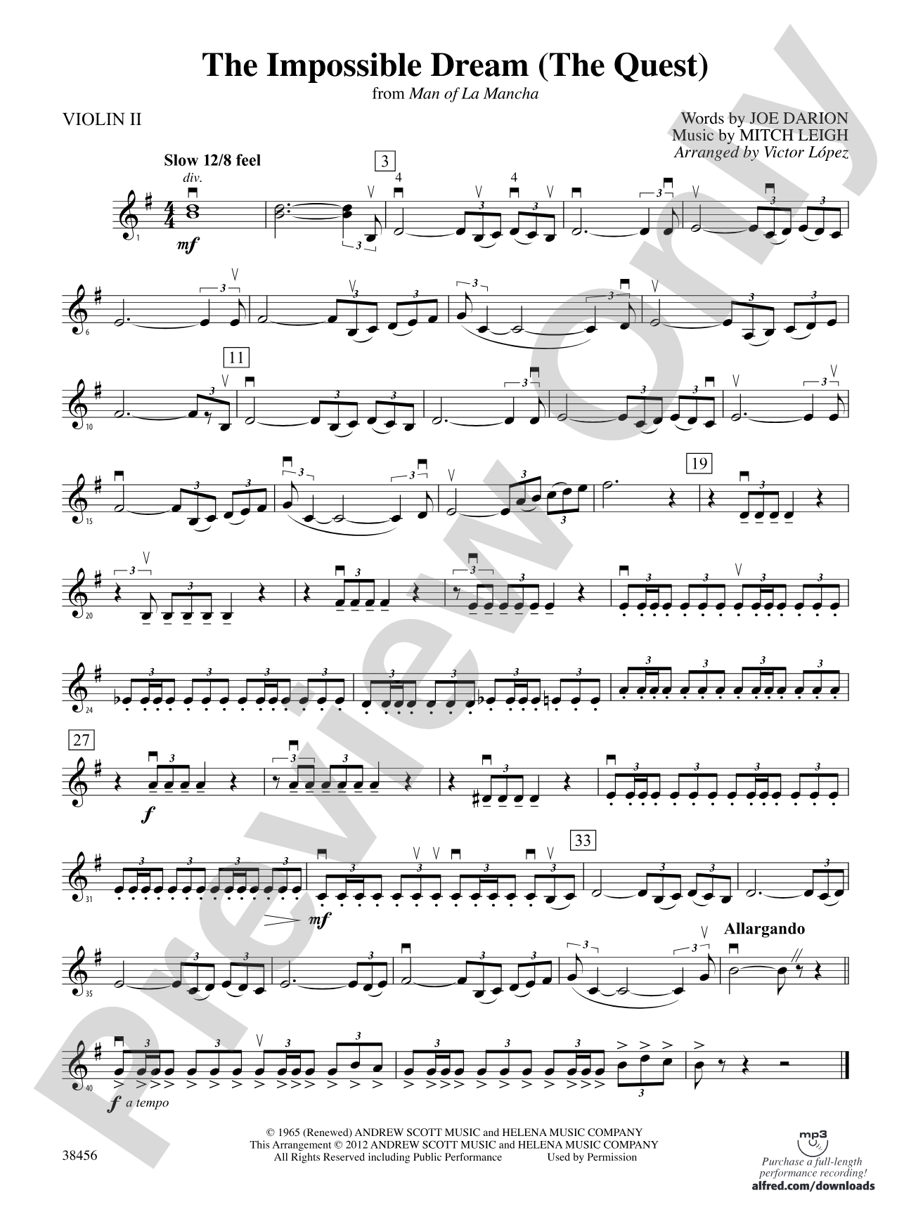 The Impossible Dream (from Man of La Mancha): 2nd Violin