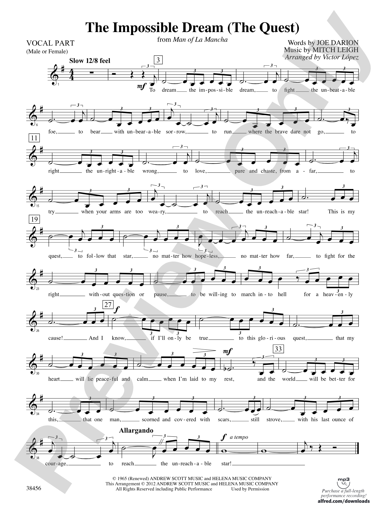 The Impossible Dream (from Man of La Mancha): Vocals