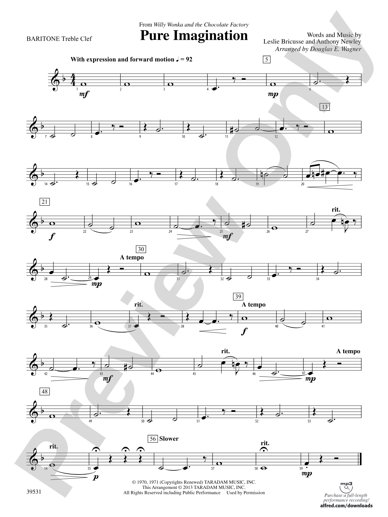 Pure Imagination (from Willy Wonka and the Chocolate Factory): Baritone T.C.