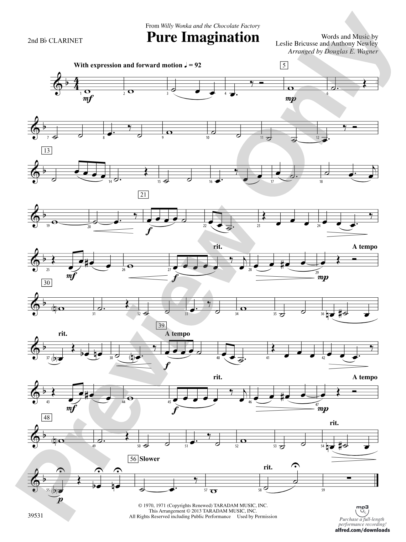 Pure Imagination (from Willy Wonka and the Chocolate Factory): 2nd B-flat Clarinet