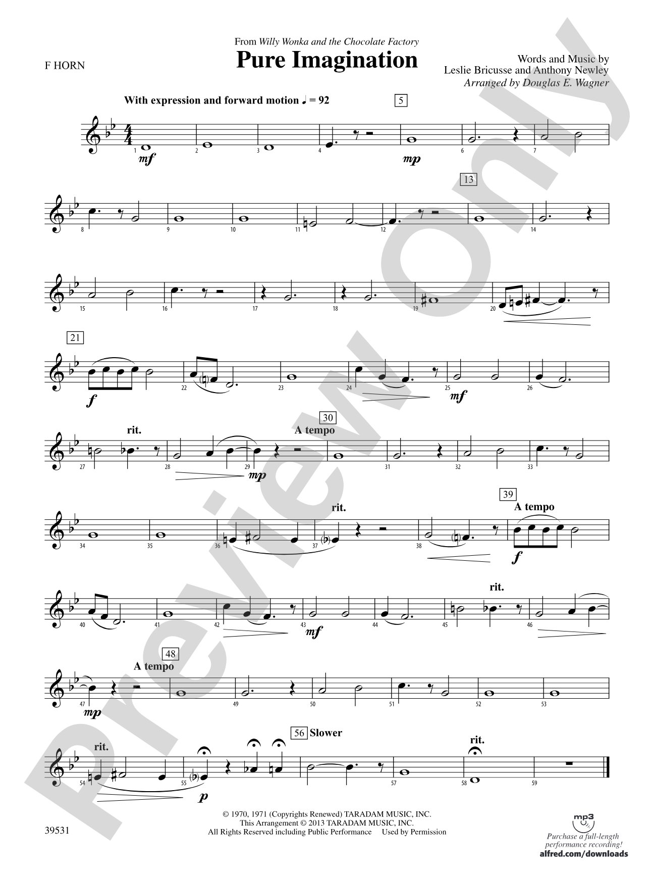 Pure Imagination (from Willy Wonka and the Chocolate Factory): 1st F Horn