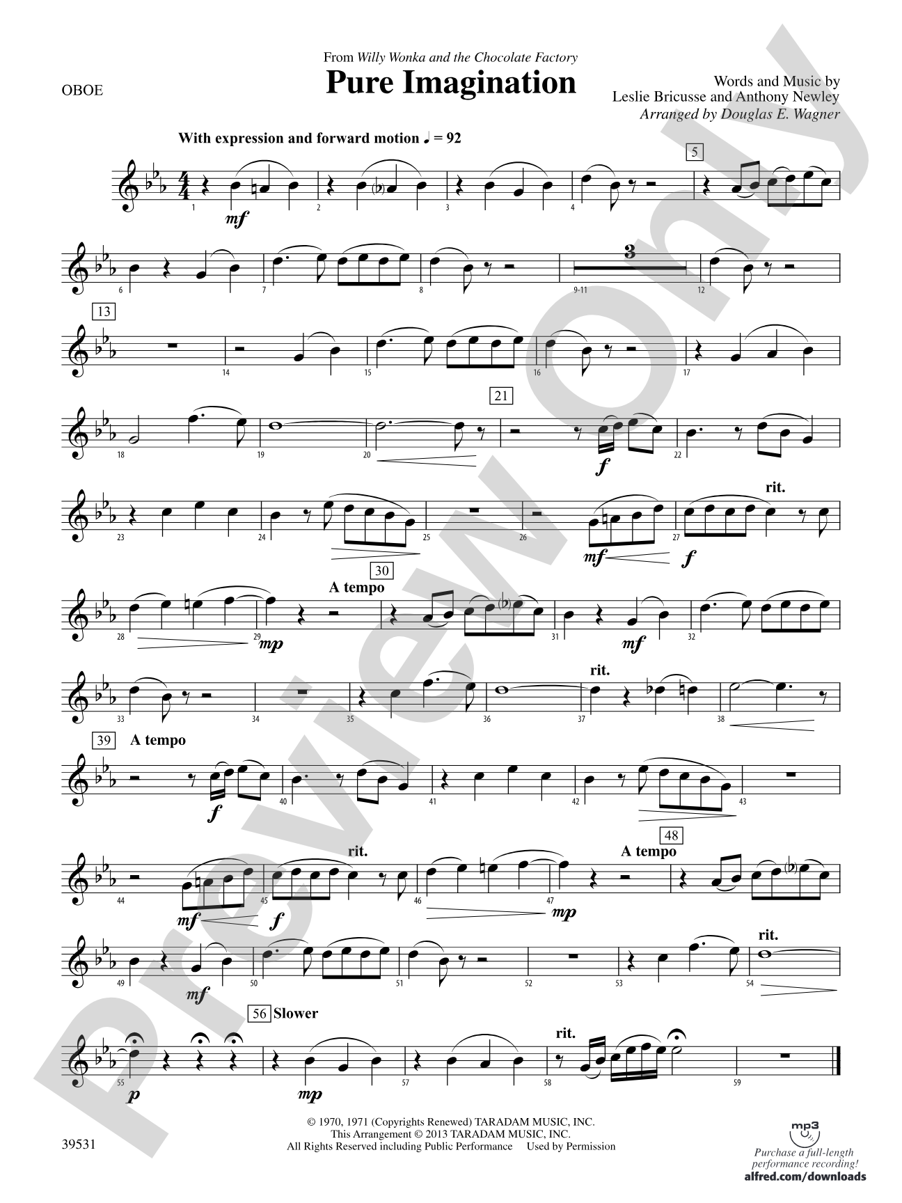 Pure Imagination (from Willy Wonka and the Chocolate Factory): Oboe