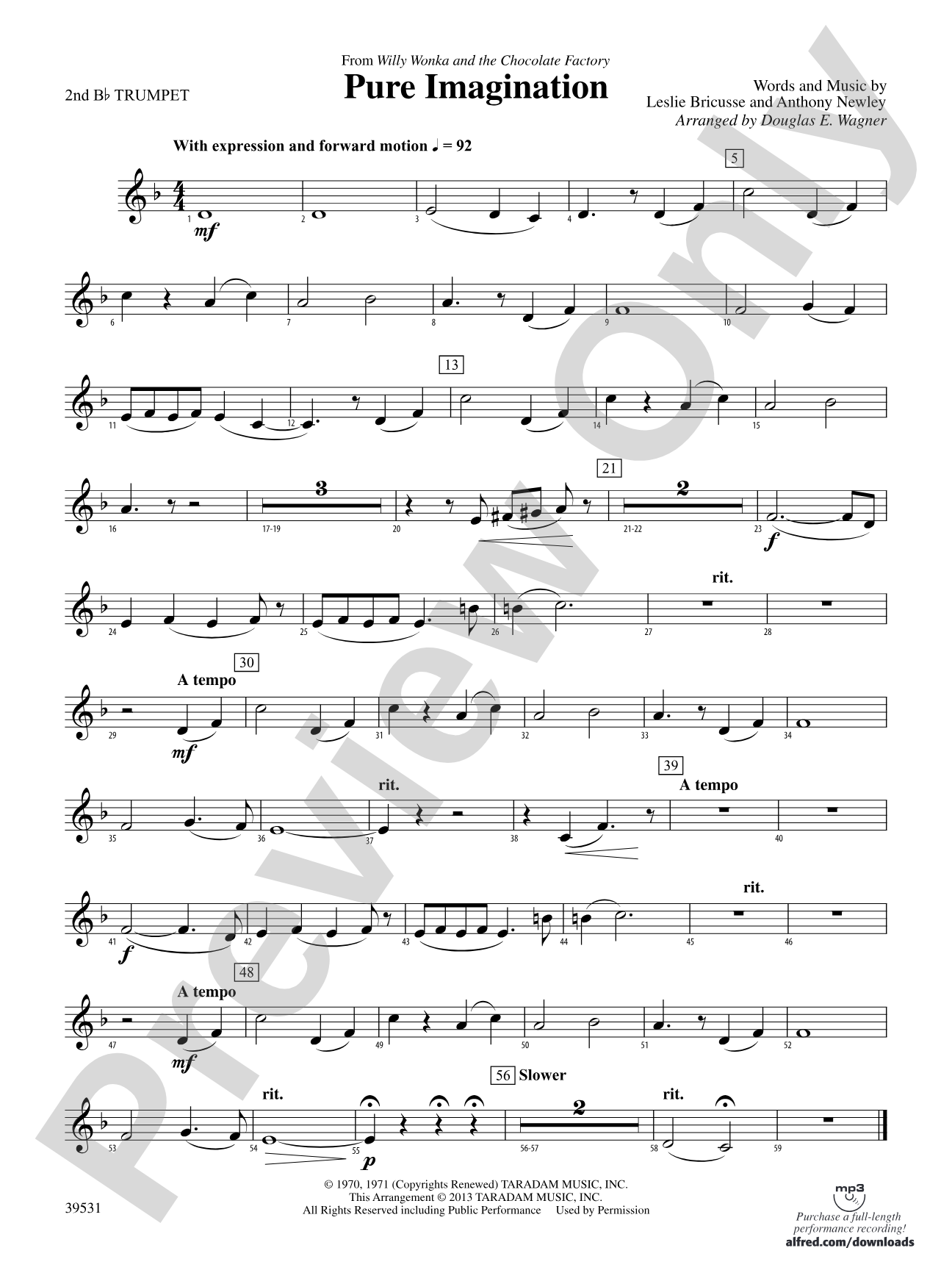 Pure Imagination (from Willy Wonka and the Chocolate Factory): 2nd B-flat Trumpet