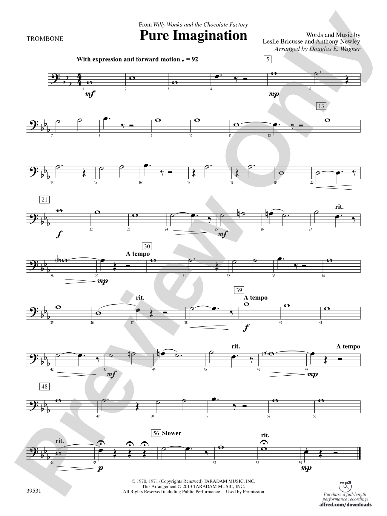 Pure Imagination (from Willy Wonka and the Chocolate Factory): 1st Trombone