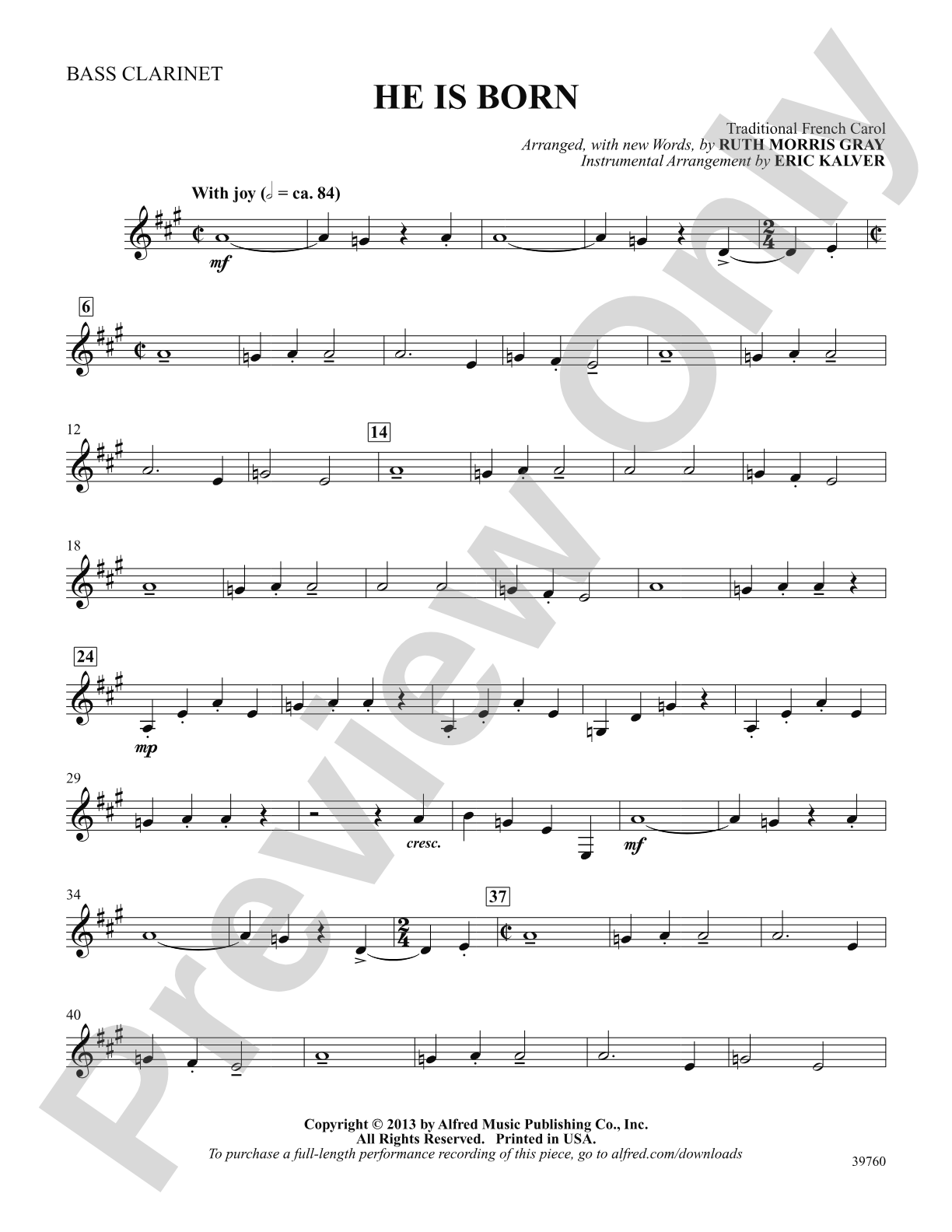 He Is Born: B-flat Bass Clarinet