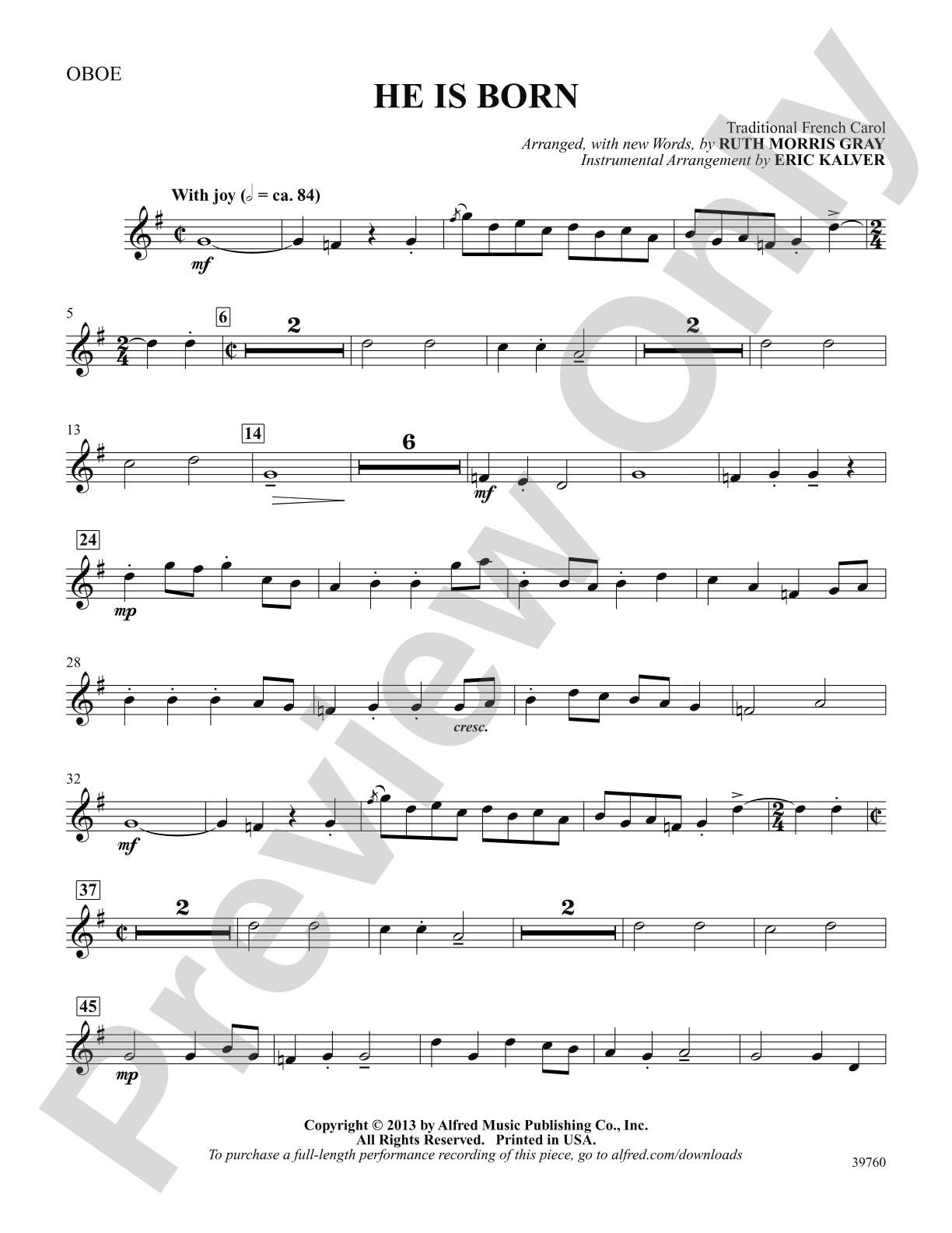 He Is Born: Oboe