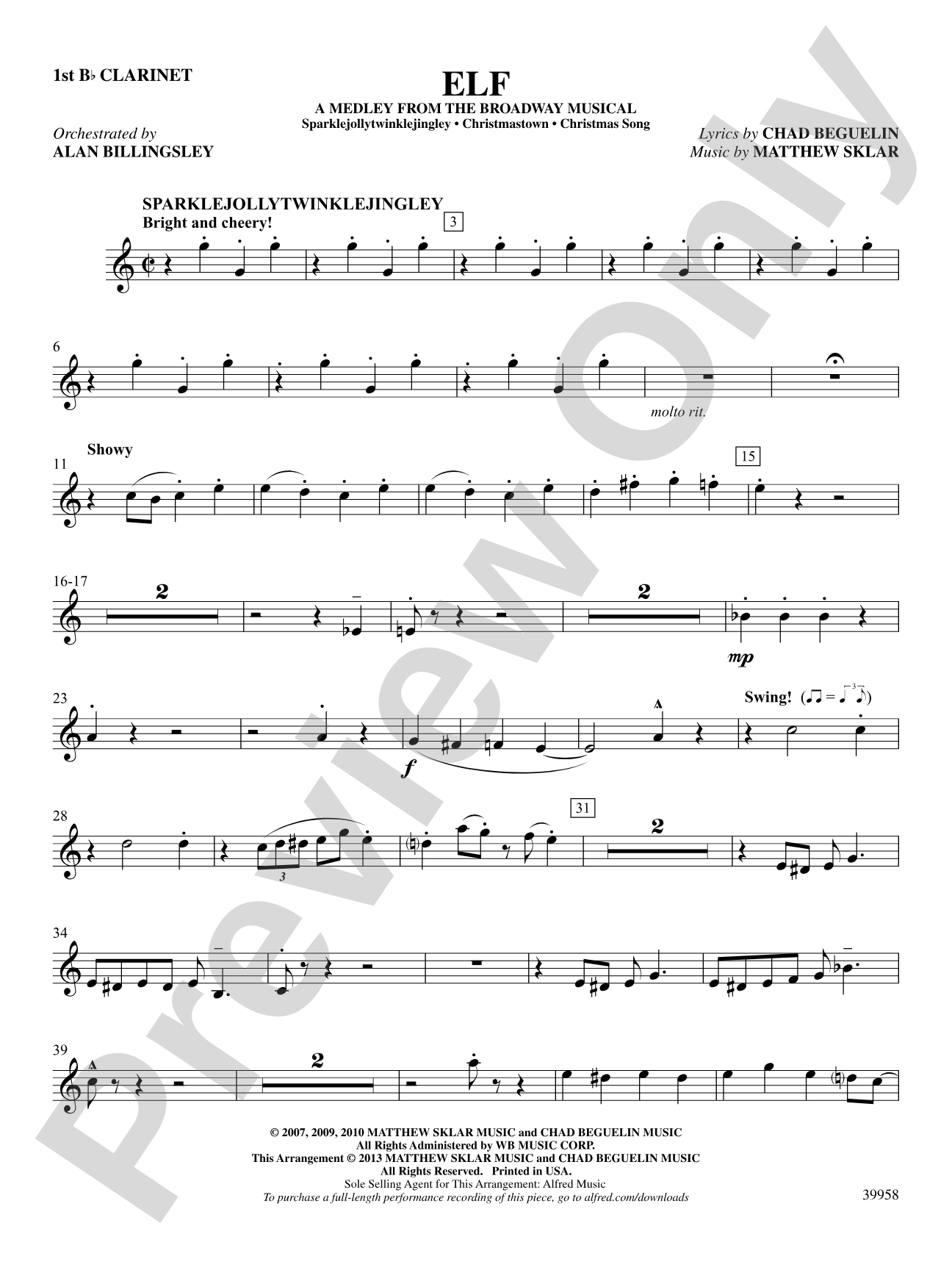 Elf: A Medley from the Broadway Musical: 1st B-flat Clarinet