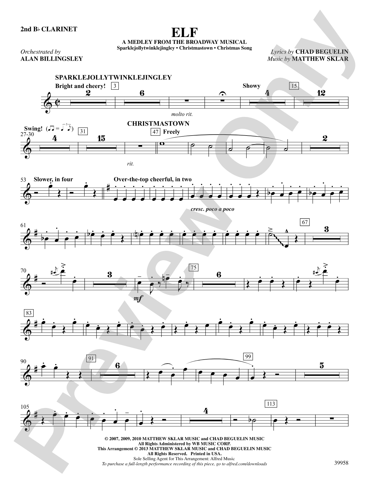 Elf: A Medley from the Broadway Musical: 2nd B-flat Clarinet
