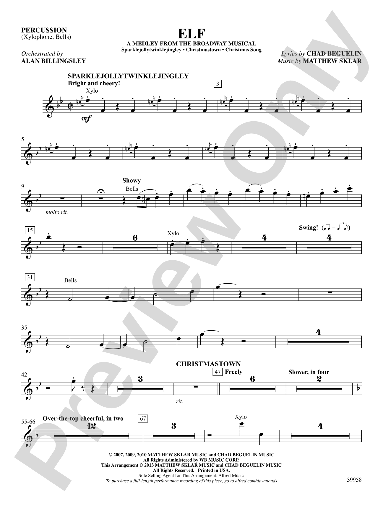 Elf: A Medley from the Broadway Musical: 1st Percussion