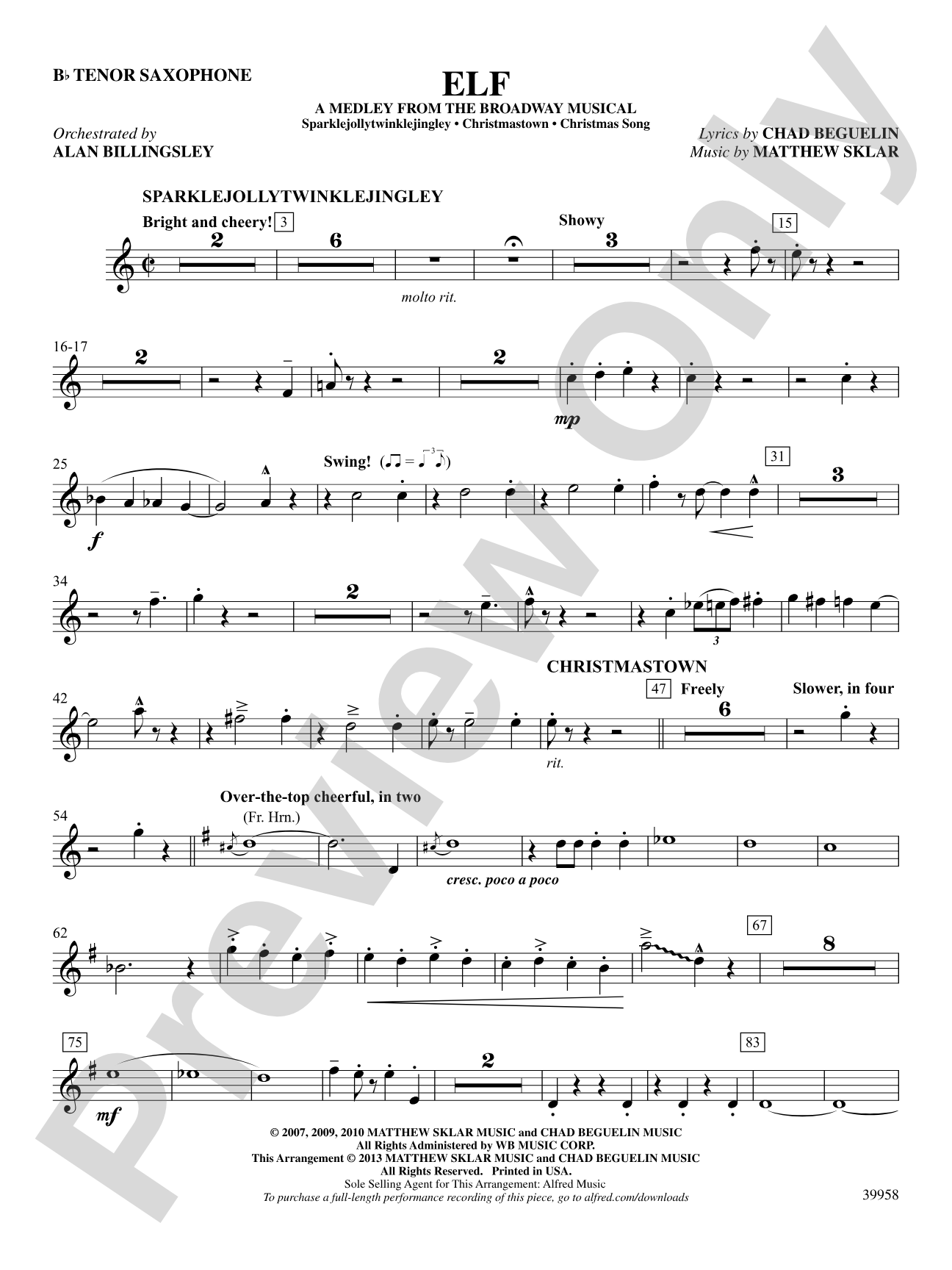 Elf: A Medley from the Broadway Musical: B-flat Tenor Saxophone