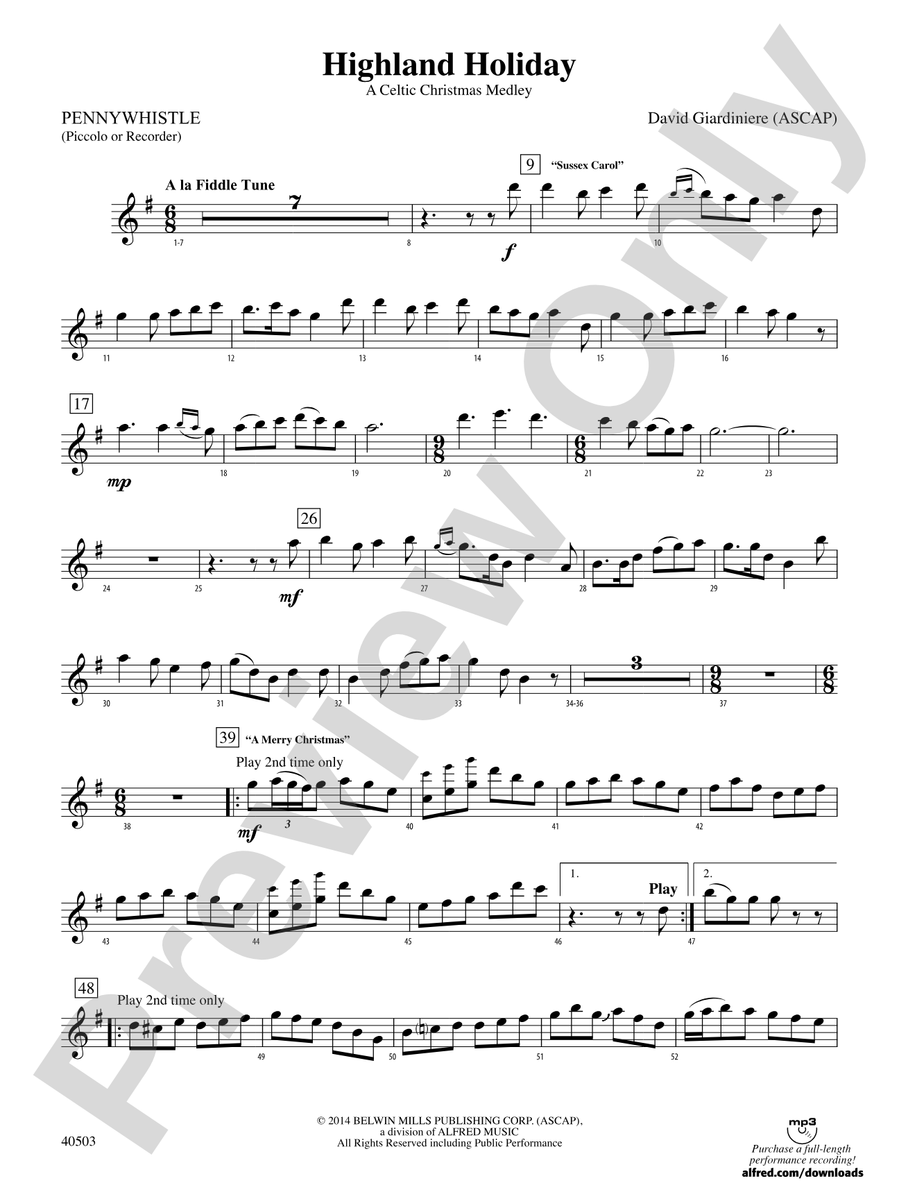 Highland Holiday: Pennywhistle (Piccolo or Recorder)