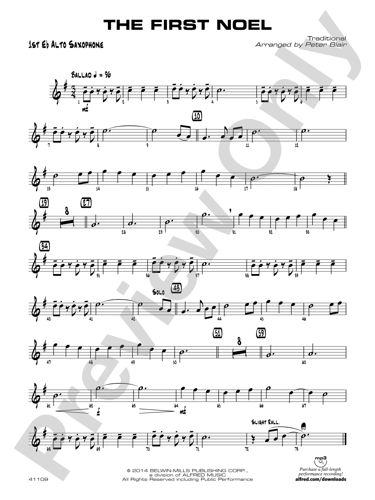 The First Noel: E-flat Alto Saxophone