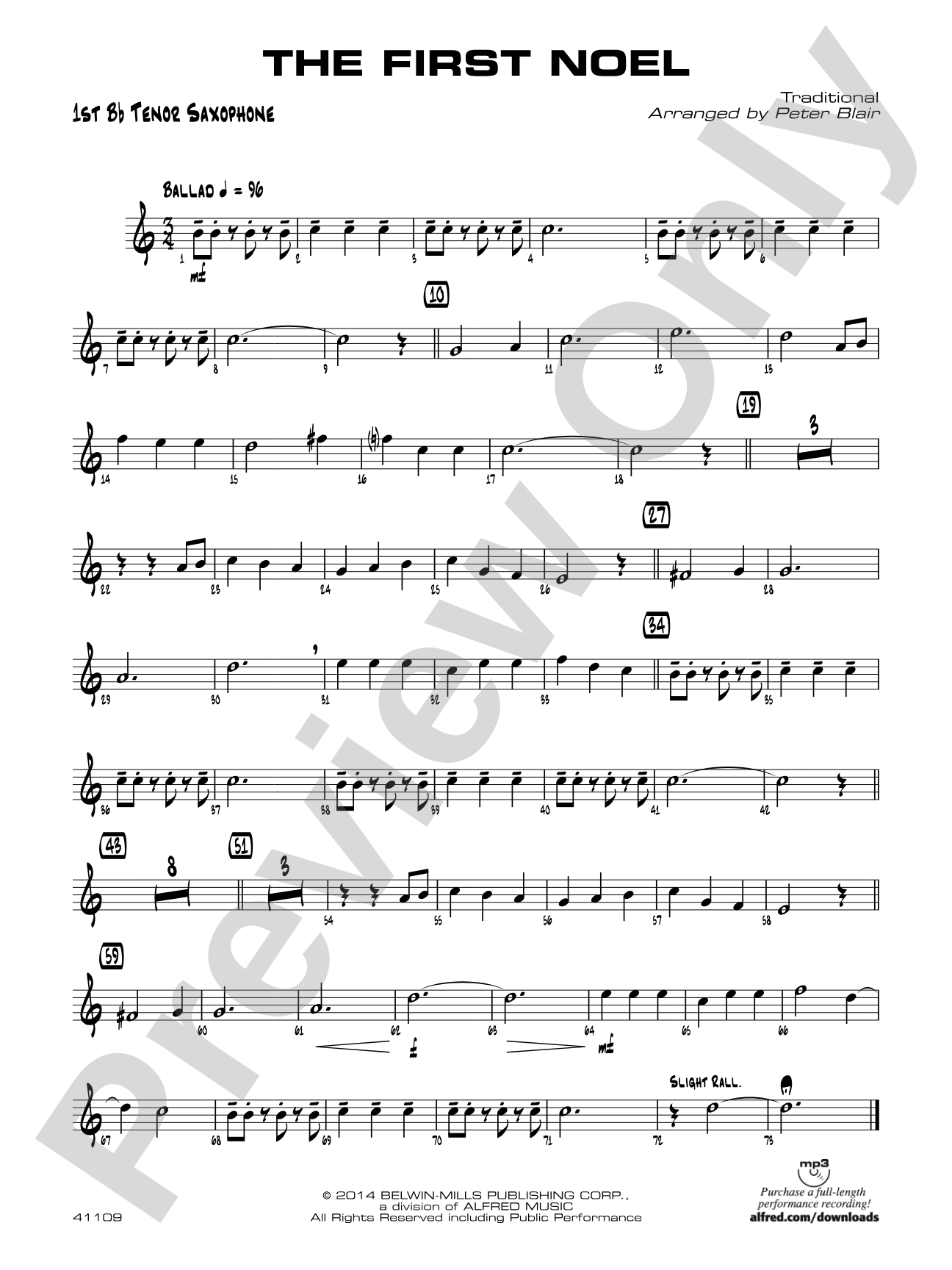 The First Noel: B-flat Tenor Saxophone
