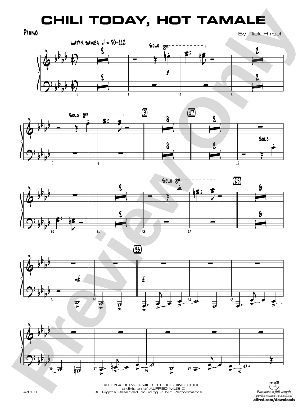 Chili Today, Hot Tamale: Piano Accompaniment