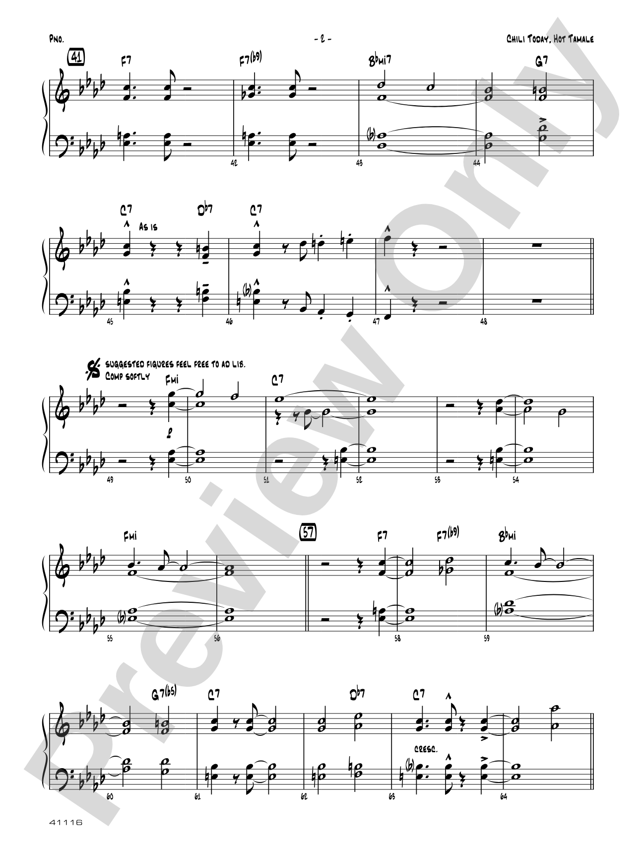 Chili Today, Hot Tamale: Piano Accompaniment