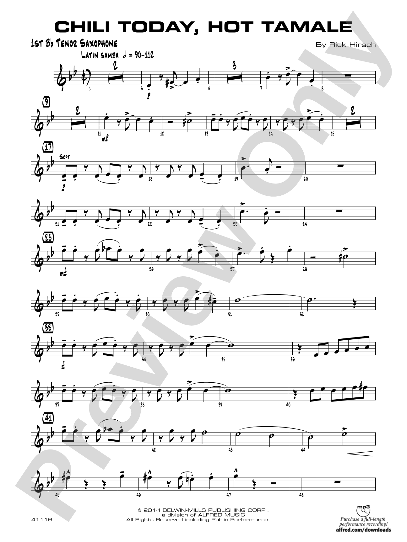 Chili Today, Hot Tamale: B-flat Tenor Saxophone