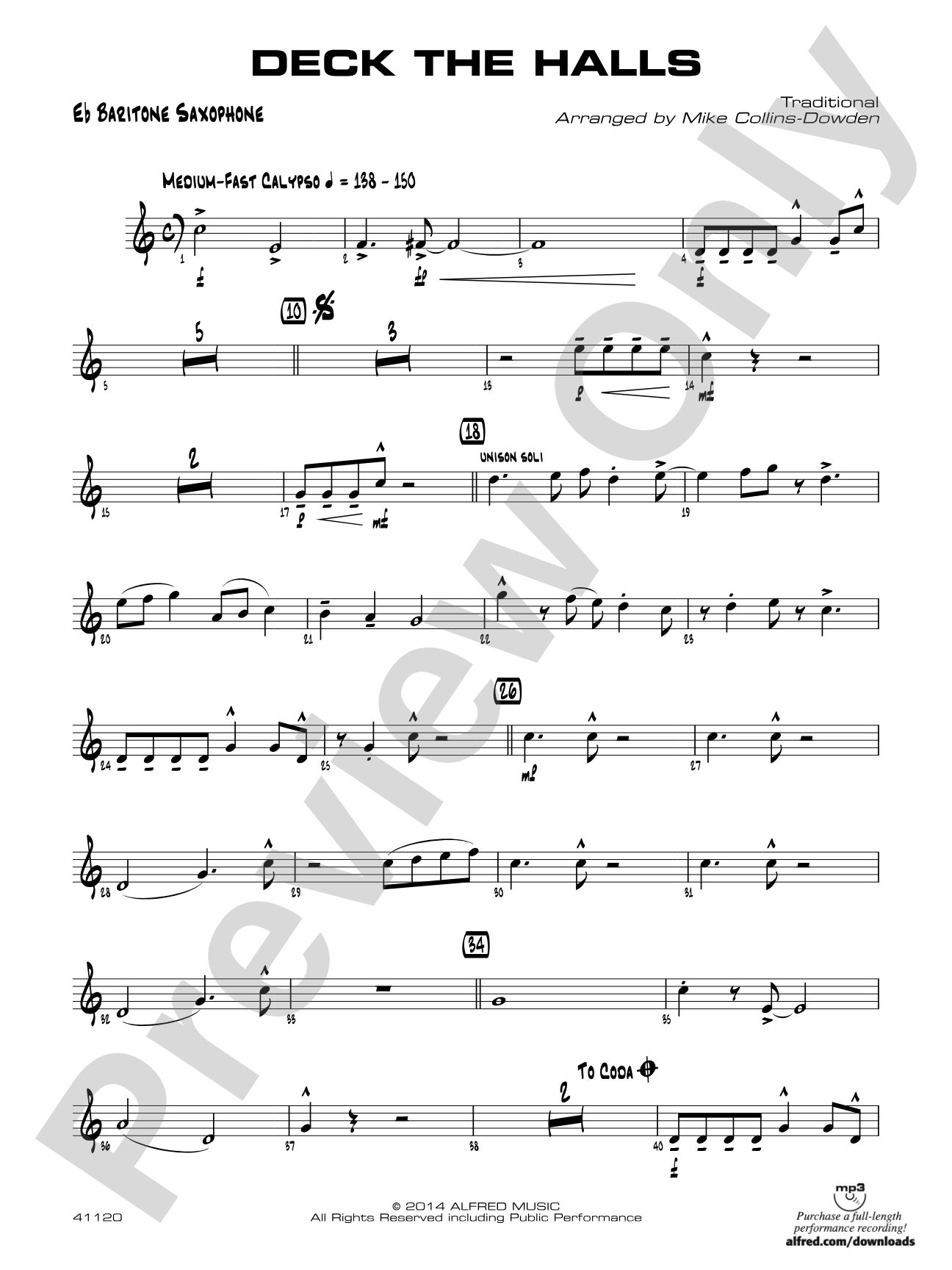 Deck the Halls: E-flat Baritone Saxophone