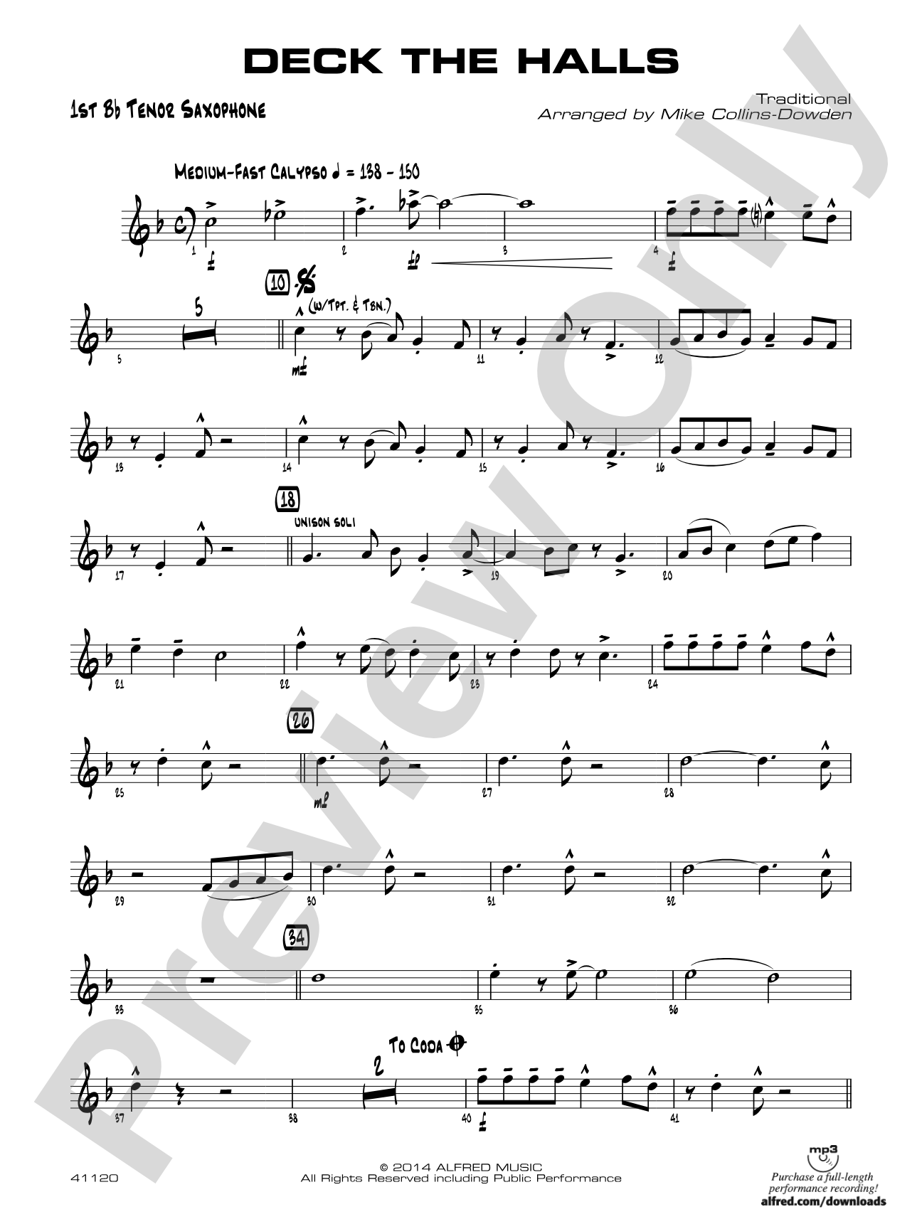 Deck the Halls: B-flat Tenor Saxophone
