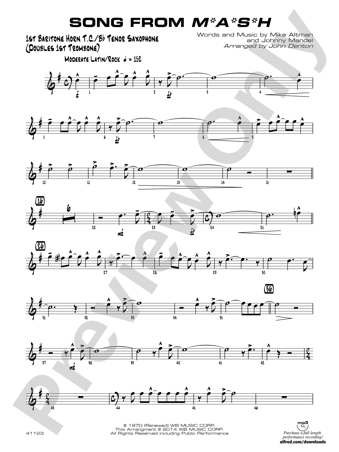 Song from M*A*S*H: Baritone T.C.