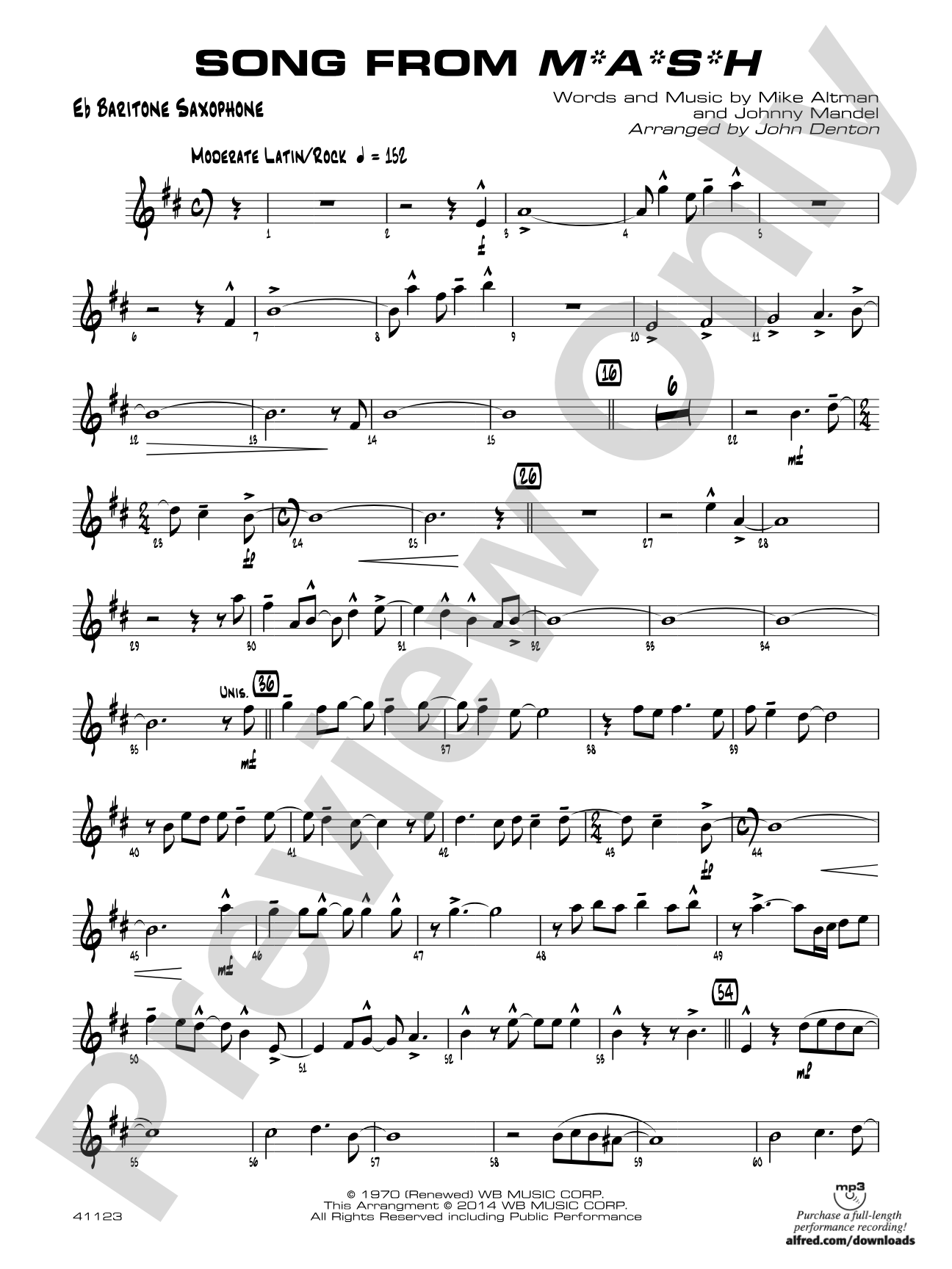 Song from M*A*S*H: E-flat Baritone Saxophone