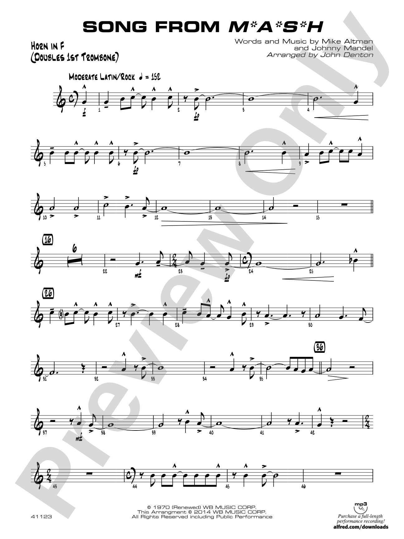 Song from M*A*S*H: 1st F Horn