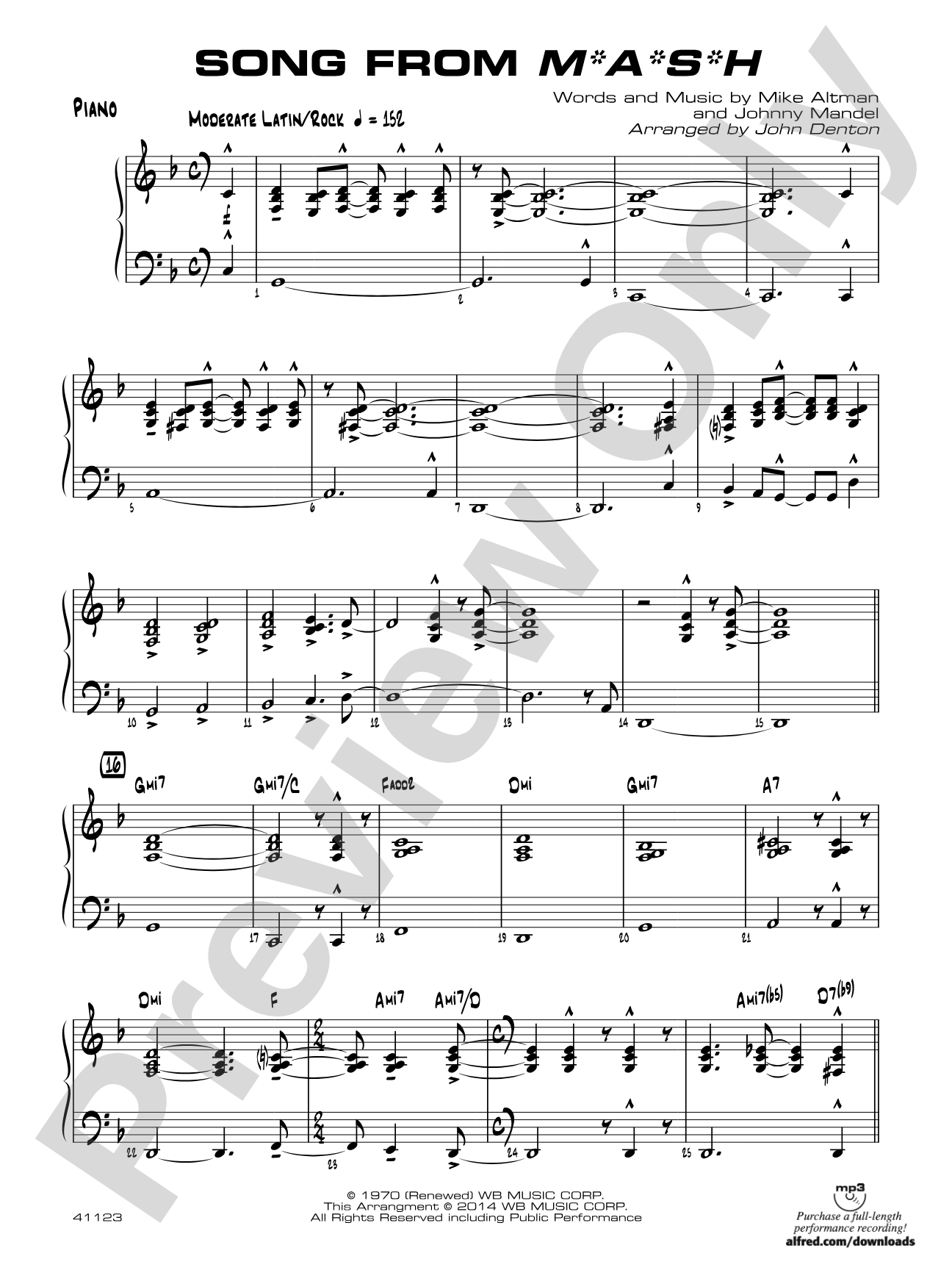 Song from M*A*S*H: Piano Accompaniment