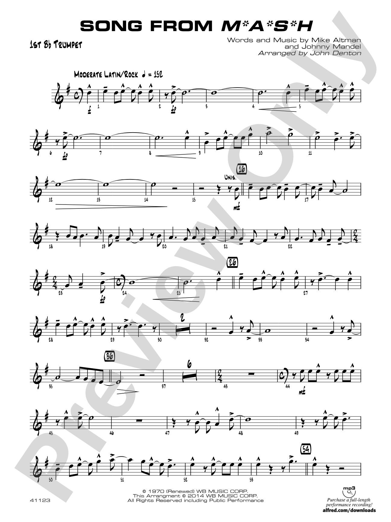 Song from M*A*S*H: 1st B-flat Trumpet