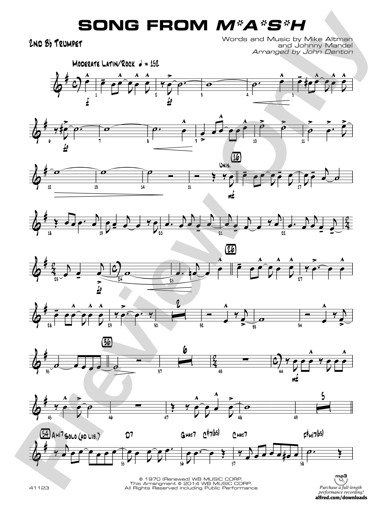 Song from M*A*S*H: 2nd B-flat Trumpet